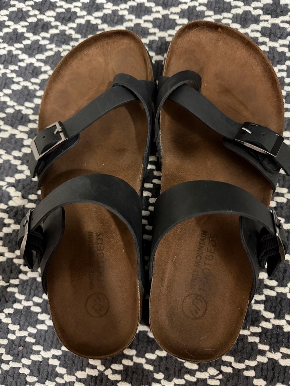 White Mountain Black Two-Strap Buckle Sandals